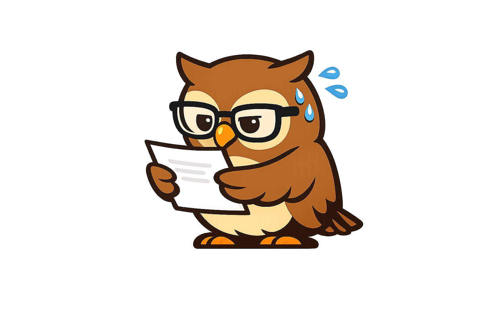 Eulen-Maskottchen liest die Nutzungsbedingungen